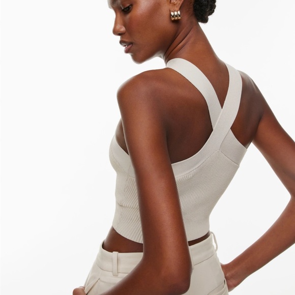 Aritzia Babaton Sculpt Knit Criss Cross Cropped Tank Matte Pearl - Picture 2 of 7